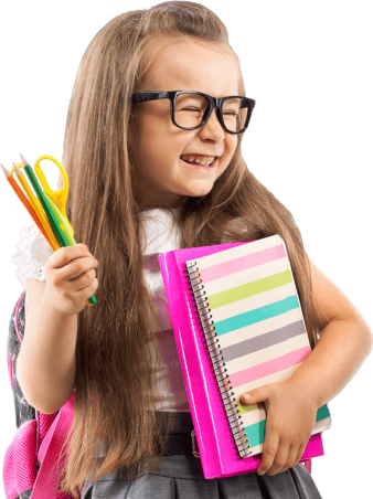 smiling girl with glasses